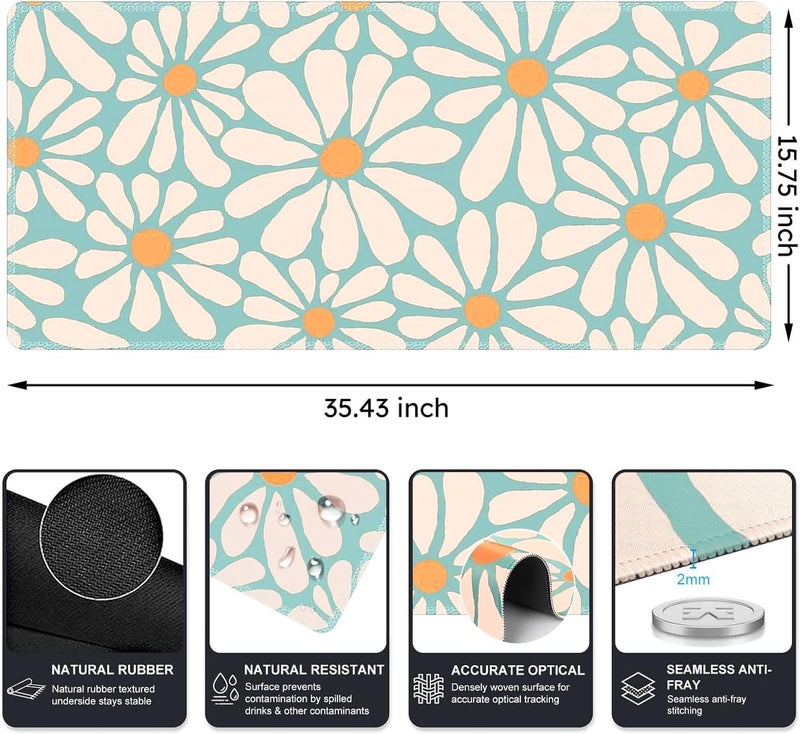 iCasso Desk Mat, XXL Large Mouse Pad, Anti-Slip Big Mousepad with Stitched Edges, Work & Gaming (Green Floral) - Image 2